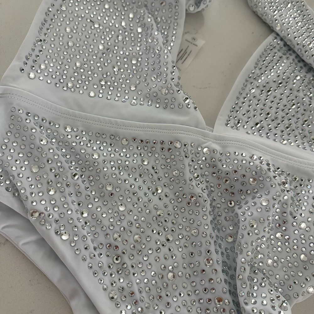 White Rhinestone Embellished Bikini